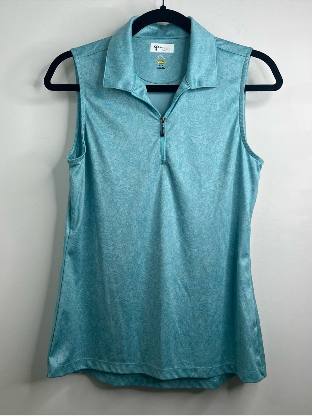 Greg Norman ML 75 Sleeveless Zip  Golf Polo Medium Teal / Aqua Floral